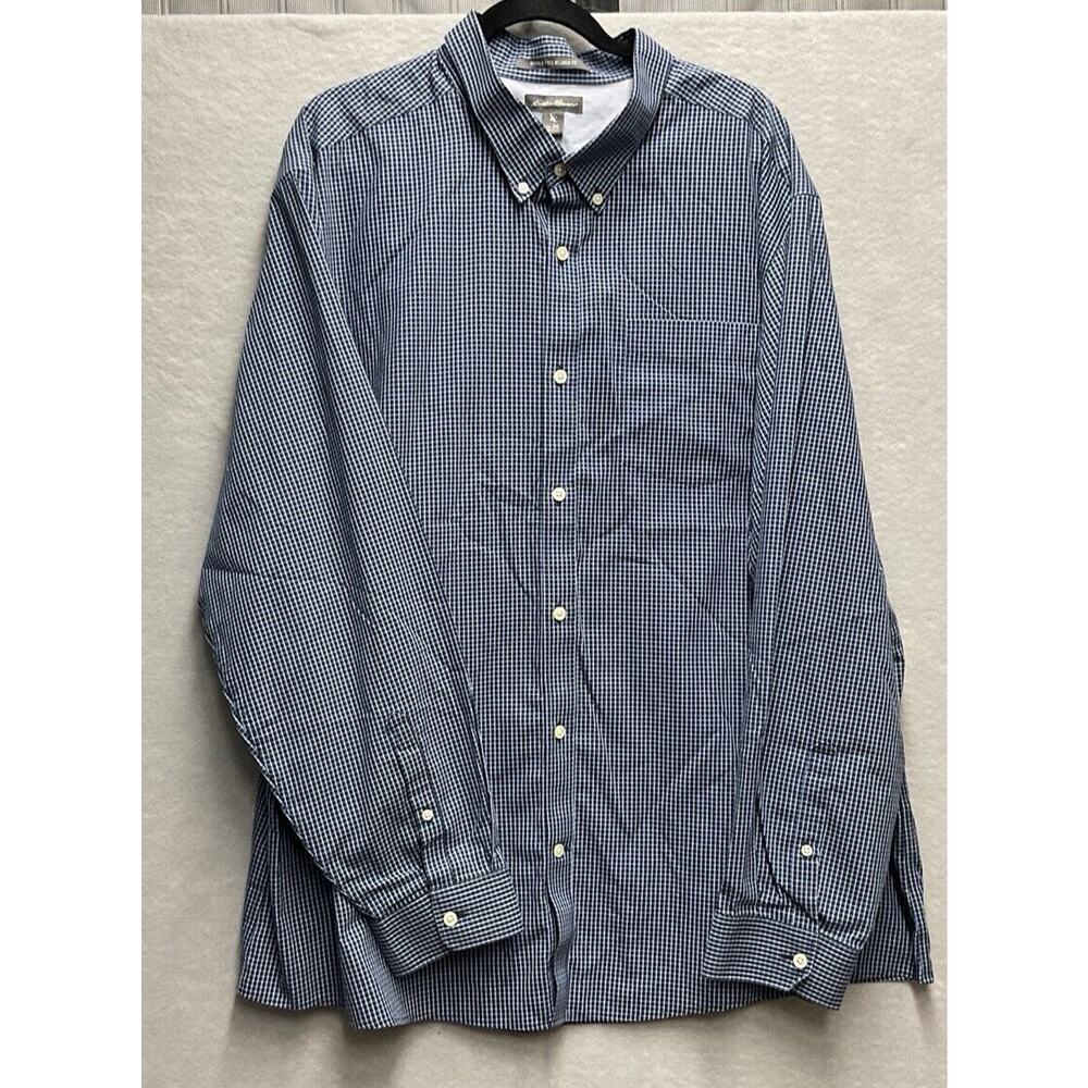 Eddie Bauer Wrinkle Free Shirt Mens 3XL Relaxed‎ Fit Blue Check Travel Office